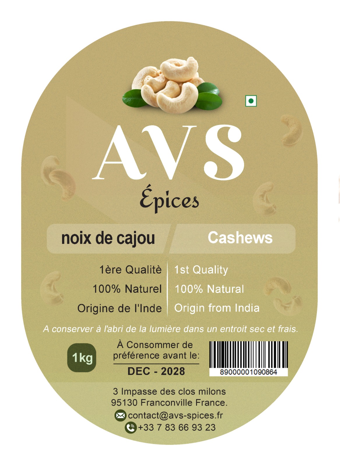Premium cashew nuts product label